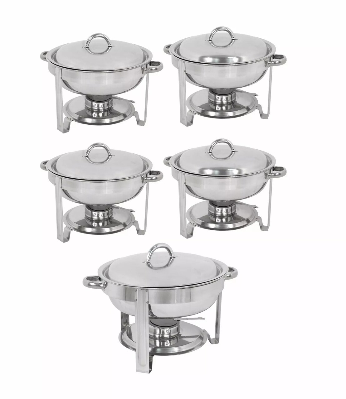 5 Pack Round Chafing Dish 5 Quart Stainless Steel Full Size Tray Buffet Catering